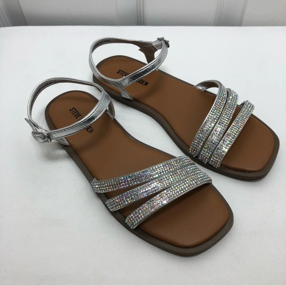 Steve Madden‎ JNAYYA-751 Silver Rhinestone Girls Sandals Size 3